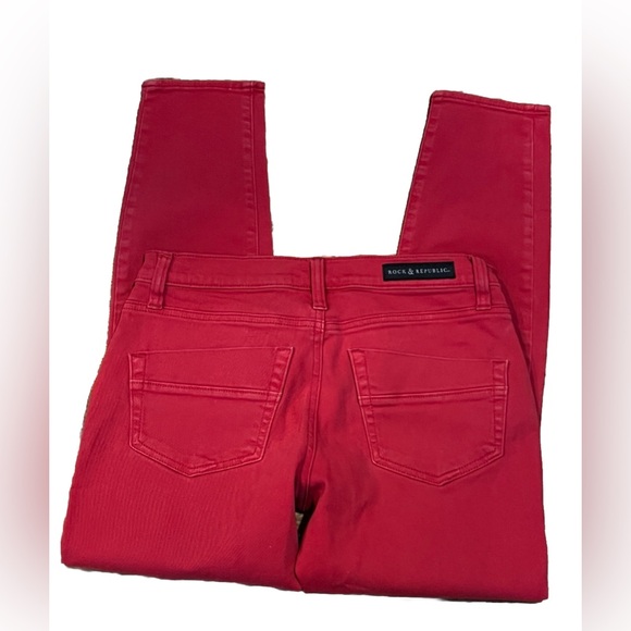 Rock & Republic KASHMIERE CROP Low Rise Red Moto Denim Jeans Size 6  30x26 - Picture 4 of 7